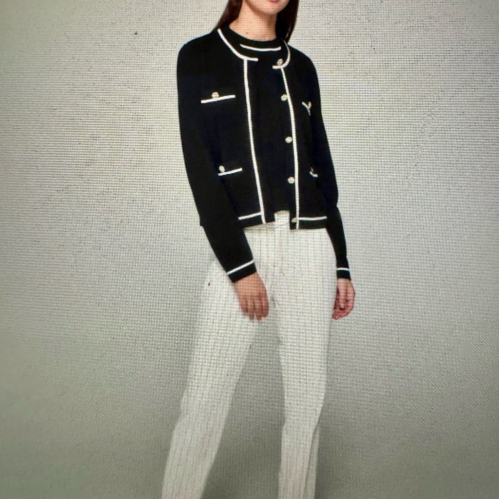 NWT Karl Lagerfeld Black and White Crew Neck Cardigan - Picture 2 of 9